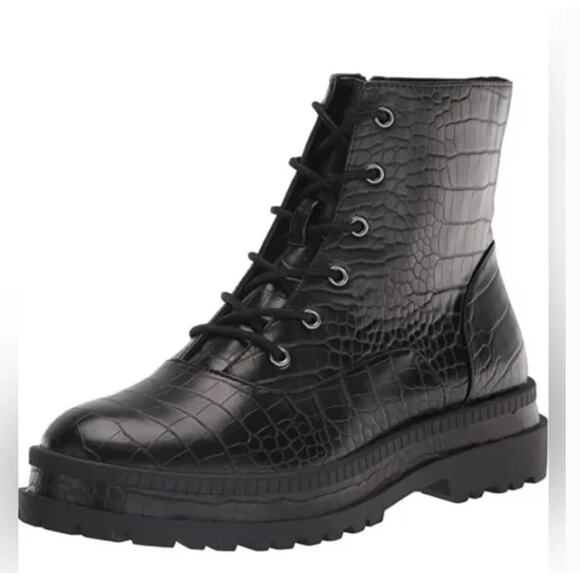 Jessica Simpson Enita Combat Boots 8 Black NWOT Ankle Booties Lace Grunge Croc - Picture 2 of 8